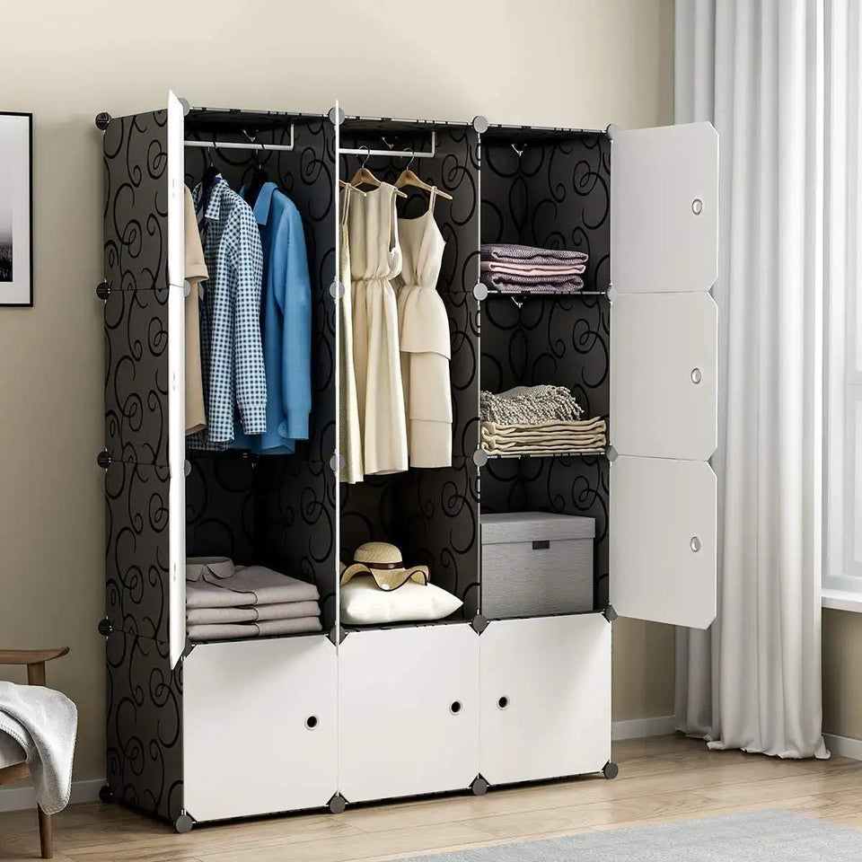 Armoires pliantes pour vêtements, armoire à cube en plastique assemblée, armoire portable modulaire de rangement