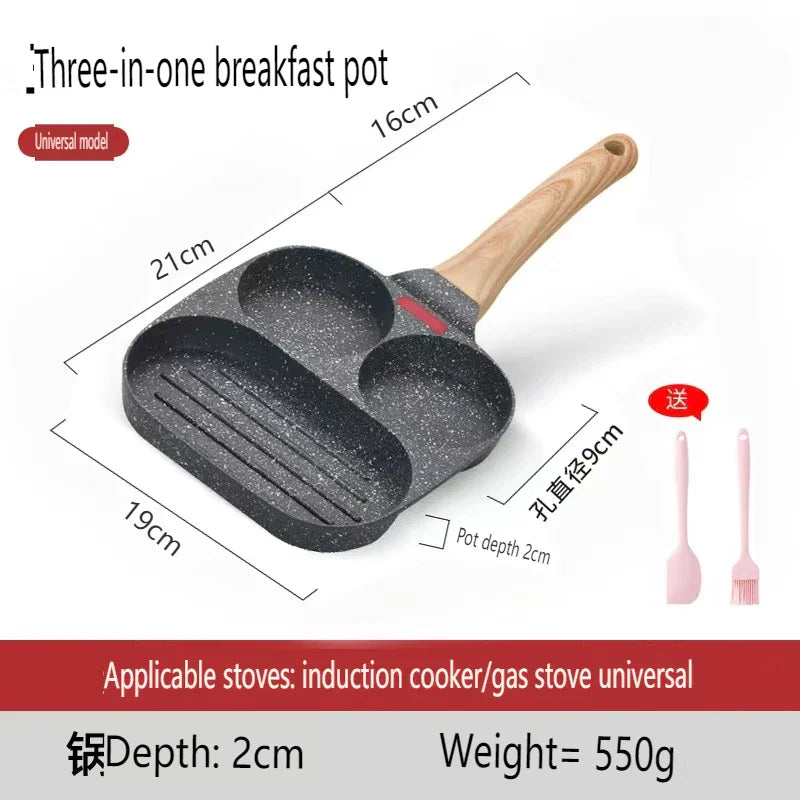 Poêle antiadhésive à quatre trous, en marmite - idéale pour la cuisine du petit déjeuner familial.
