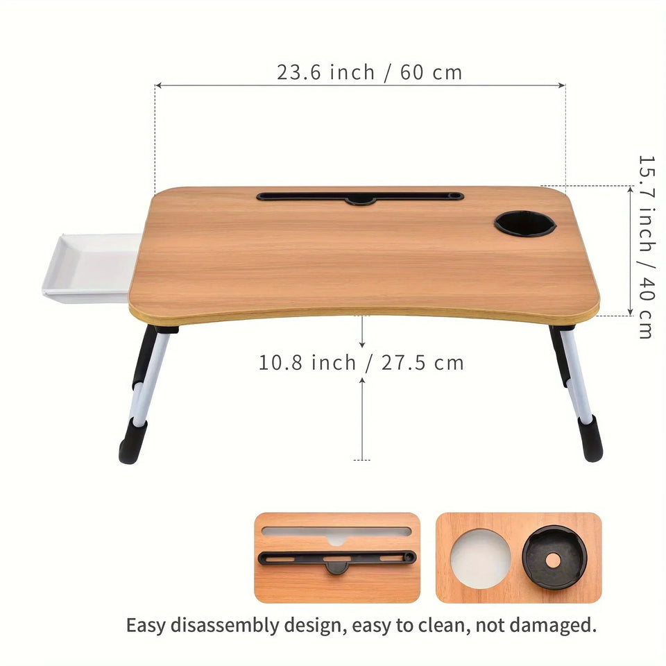 Table de lit pliable pour ordinateur portable, avec porte-gobelet, tiroir, support de tablette, plateau de lit pour ordinateur portable, pieds pliables
