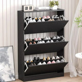 Armoire à chaussures en bois cachée, armoire à chaussures autoportante, armoire de rangement à chaussures blanche, armoire d'entrée et de couloir, 3 fermetures à rabat