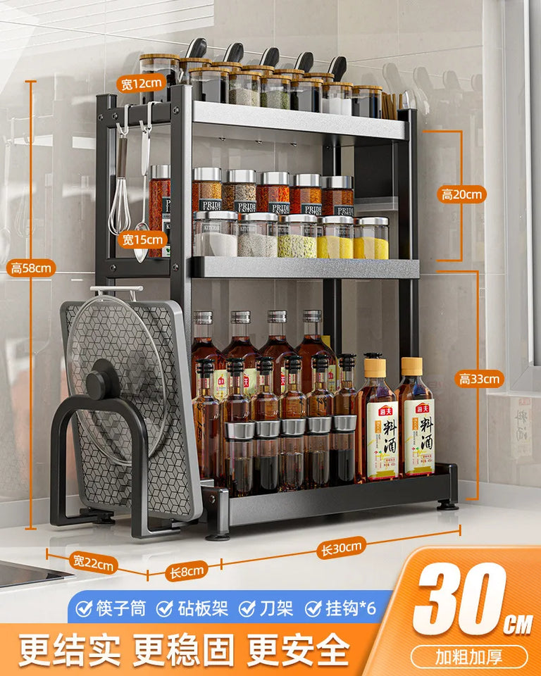 Étagères à épices T1, 2/3 couches, rangement de cuisine, étagère d'assaisonnement, condiments, couteau, porte-planche à découper, égouttoir, accessoires de rangement