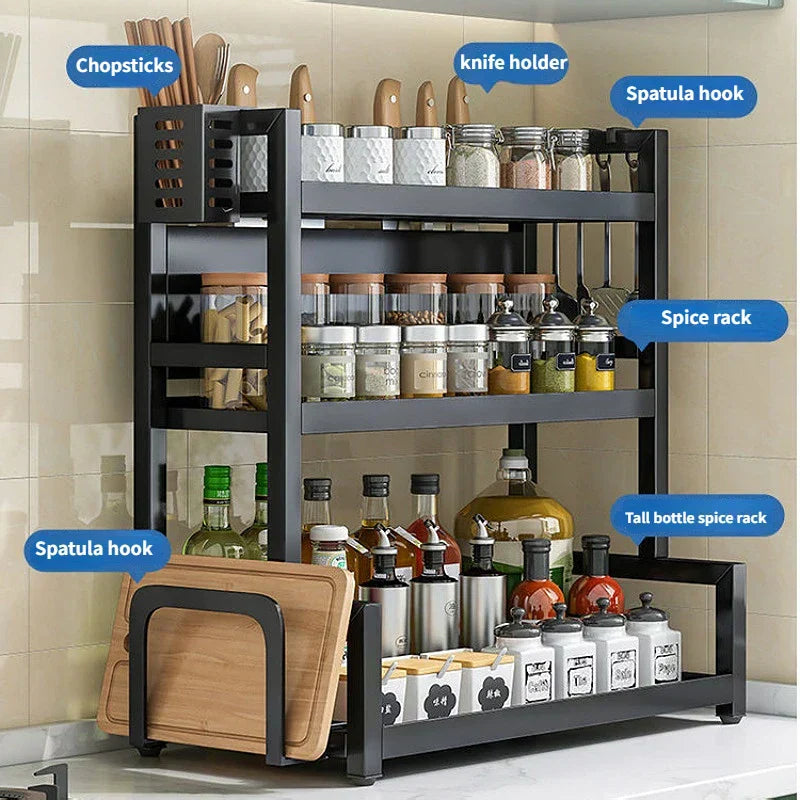 Étagères à épices T1, 2/3 couches, rangement de cuisine, étagère d'assaisonnement, condiments, couteau, porte-planche à découper, égouttoir, accessoires de rangement