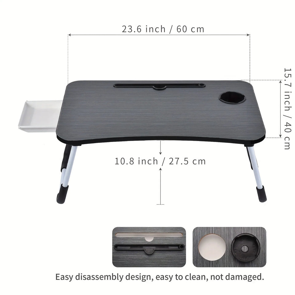 Table de lit pliable pour ordinateur portable, avec porte-gobelet, tiroir, support de tablette, plateau de lit pour ordinateur portable, pieds pliables