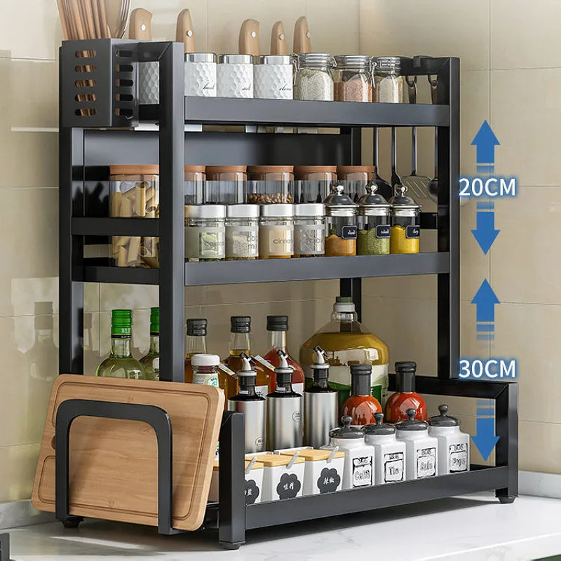Étagères à épices T1, 2/3 couches, rangement de cuisine, étagère d'assaisonnement, condiments, couteau, porte-planche à découper, égouttoir, accessoires de rangement