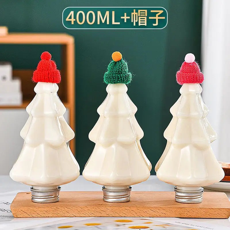 Sapin de Noël en plastique HI avec couvercle, chapeau créatif, écharpe, décor, clics transparents, récipient à boissons, café, jus, 400ml, 10 pièces