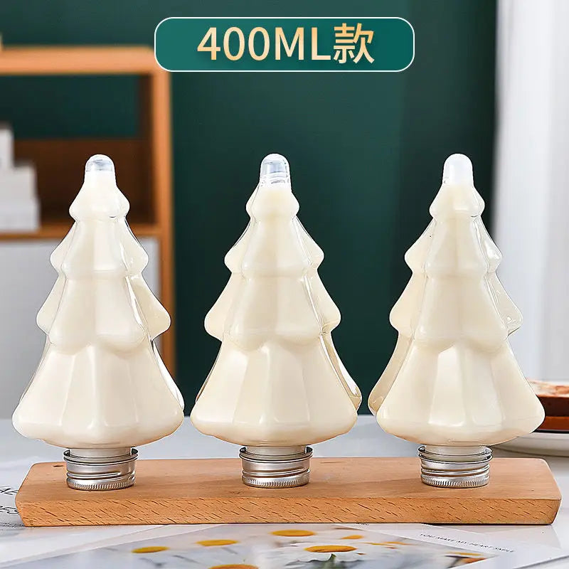Sapin de Noël en plastique HI avec couvercle, chapeau créatif, écharpe, décor, clics transparents, récipient à boissons, café, jus, 400ml, 10 pièces